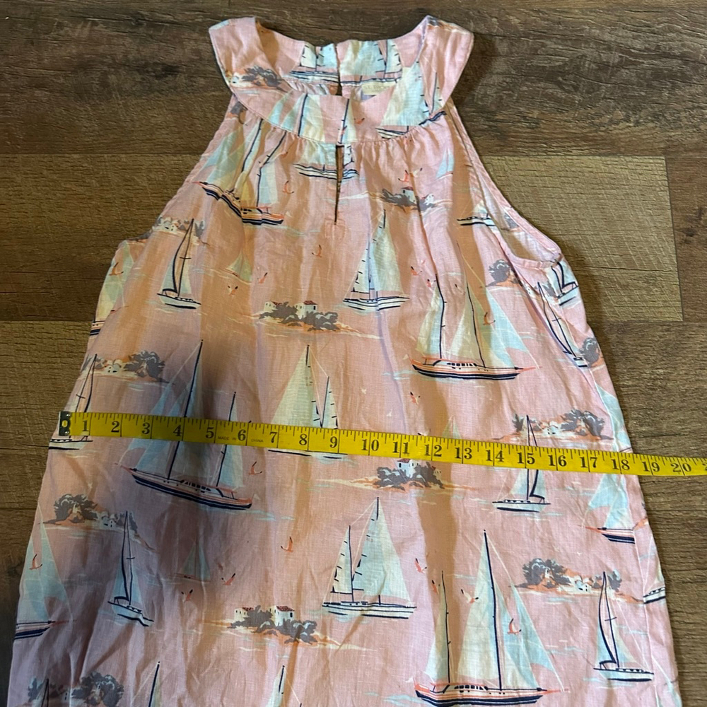 Women's St. Tropez West Pink & Blue Sailboat Maxi Dress S linen - Picture 9 of 12